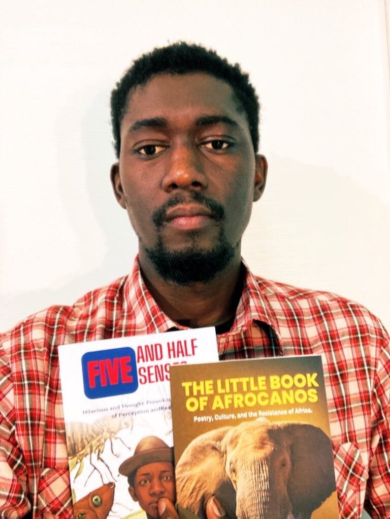 lamin ceesay Gambian WRITER, with his book covers. on the blog post of gambian literature