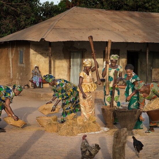 Women doing routine work in a village in The Gambia